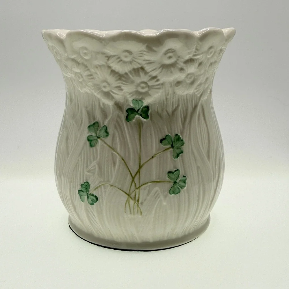 Belleek Irish Porcelain Shamrock Pillar Candle Holder